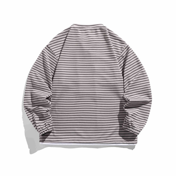 Unisex Gestreifter Waffelstruktur-Pullover mit Schnürverschluss und Raglanärmeln Drune