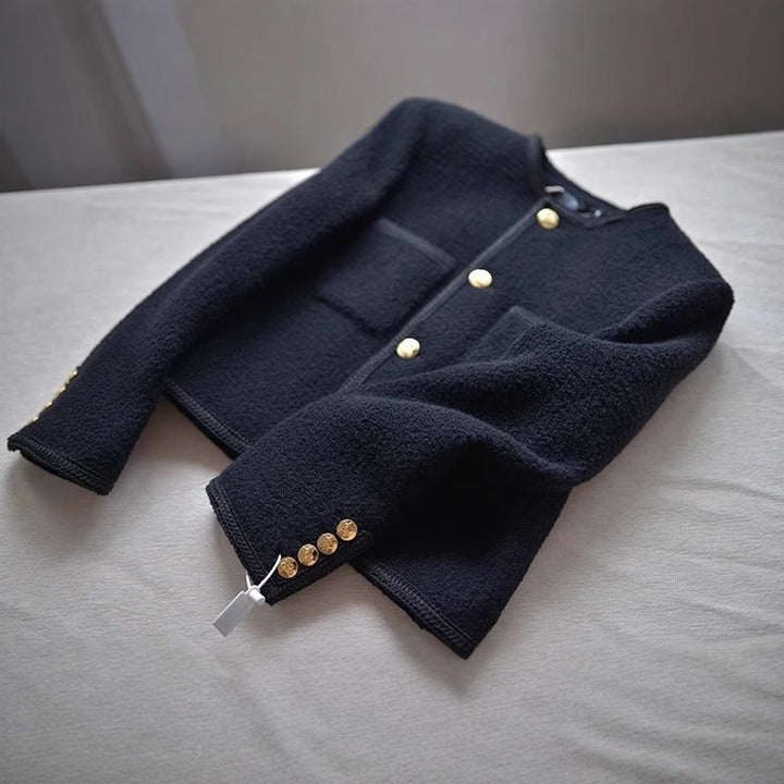 Damen Modische Boucléjacke mit goldenen Knöpfen Drune