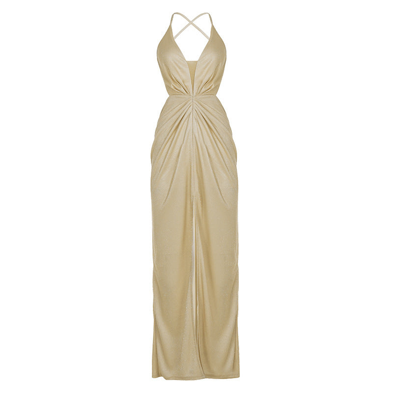 Damen glamouröses Abendkleid mit tiefem Rückenausschnitt und raffinierter Drapierung Drune