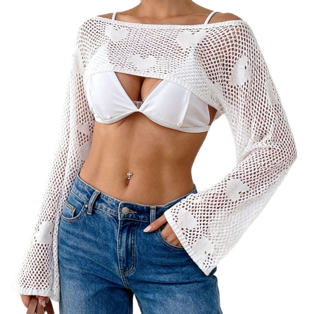 Damen modischer Häkelpullover mit herzförmigem Muster Drune