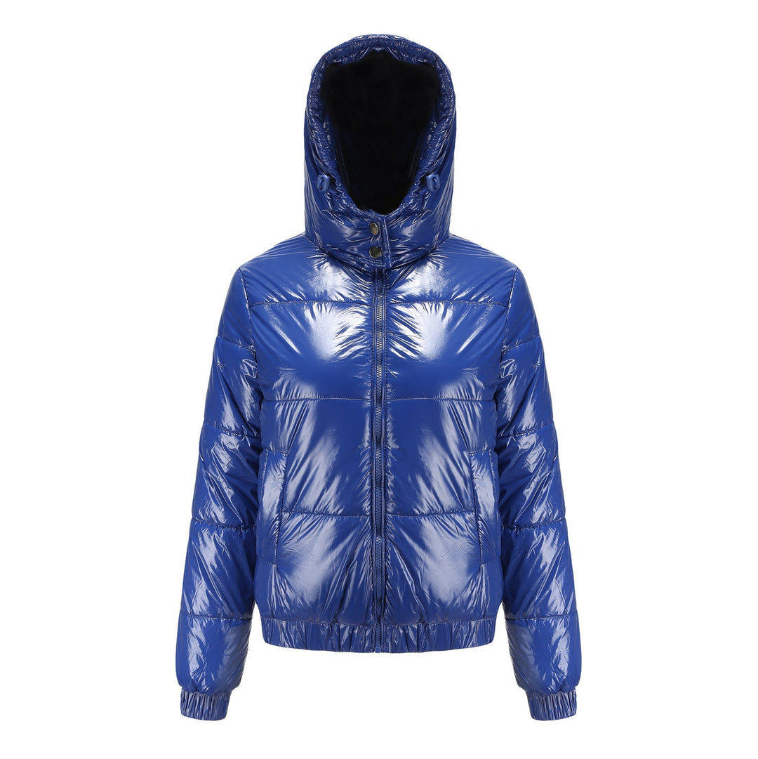 Damen Hochglänzende Steppjacke mit abnehmbarer Kapuze Drune