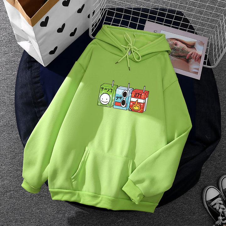 Damen nan oversized Kapuzenpullover mit Cartoon-Getränkekarton-Print, Kängurutasche und weichem Innenfutter Drune