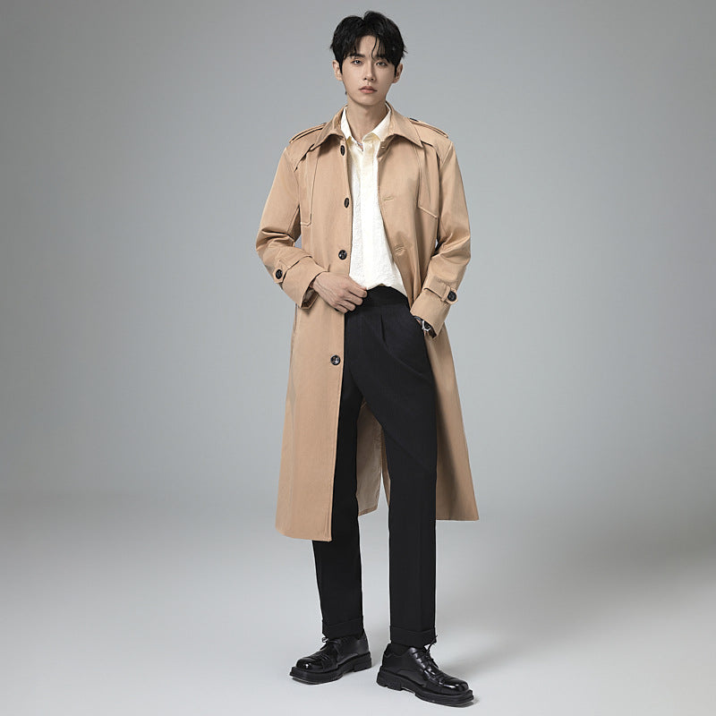 Herren Trenchcoat mit Taillengürtel, Schulterklappen und klassischer Knopfleiste Drune
