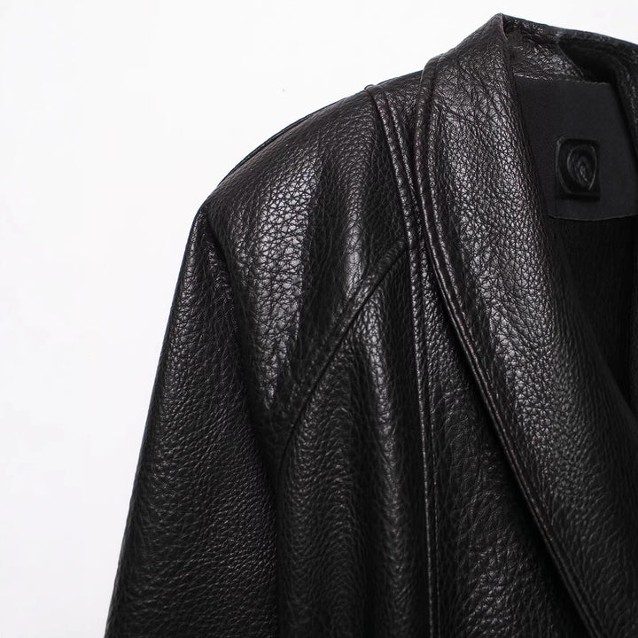 Damen Lederjacke in Lederoptik mit Bindegürtel und Schalkragen Drune