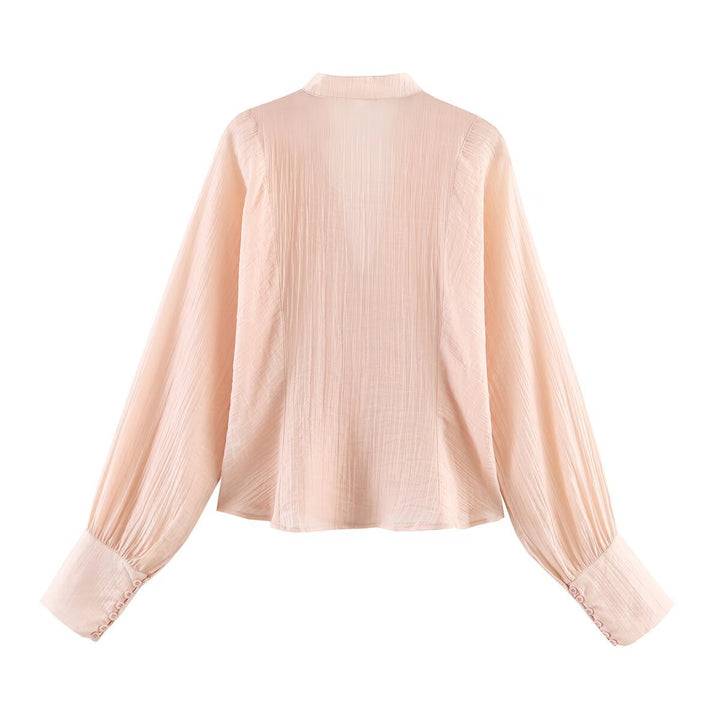 Damen elegante Bluse mit tiefem V-Ausschnitt und strukturierten Ärmeln Drune