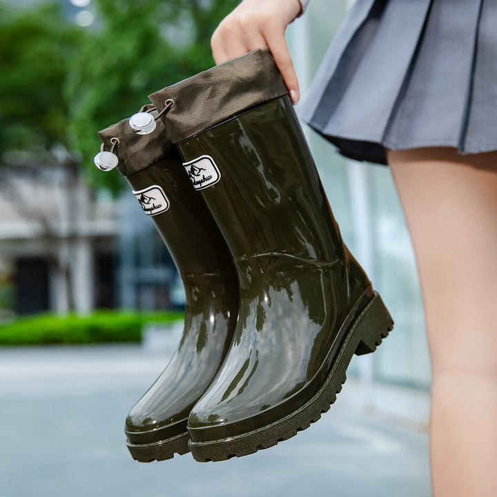 Damen Glänzende knöchelhohe Regenstiefel mit Kordelzug und rutschfester Profilsohle Drune
