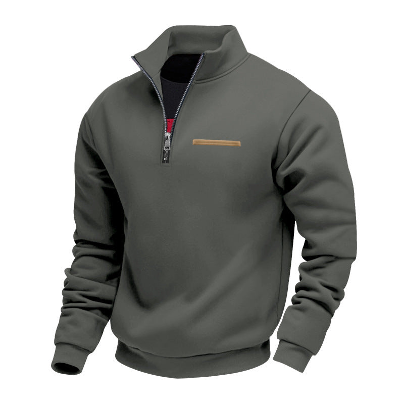 Herren nan wattierter Halbzip Sweatpullover mit Stehkragen und Brusttasche Drune