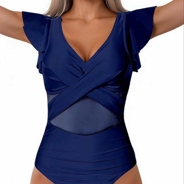 Damen Eleganter Badeanzug mit raffinierten Rüschendetails und transparenter Einsätzen Drune