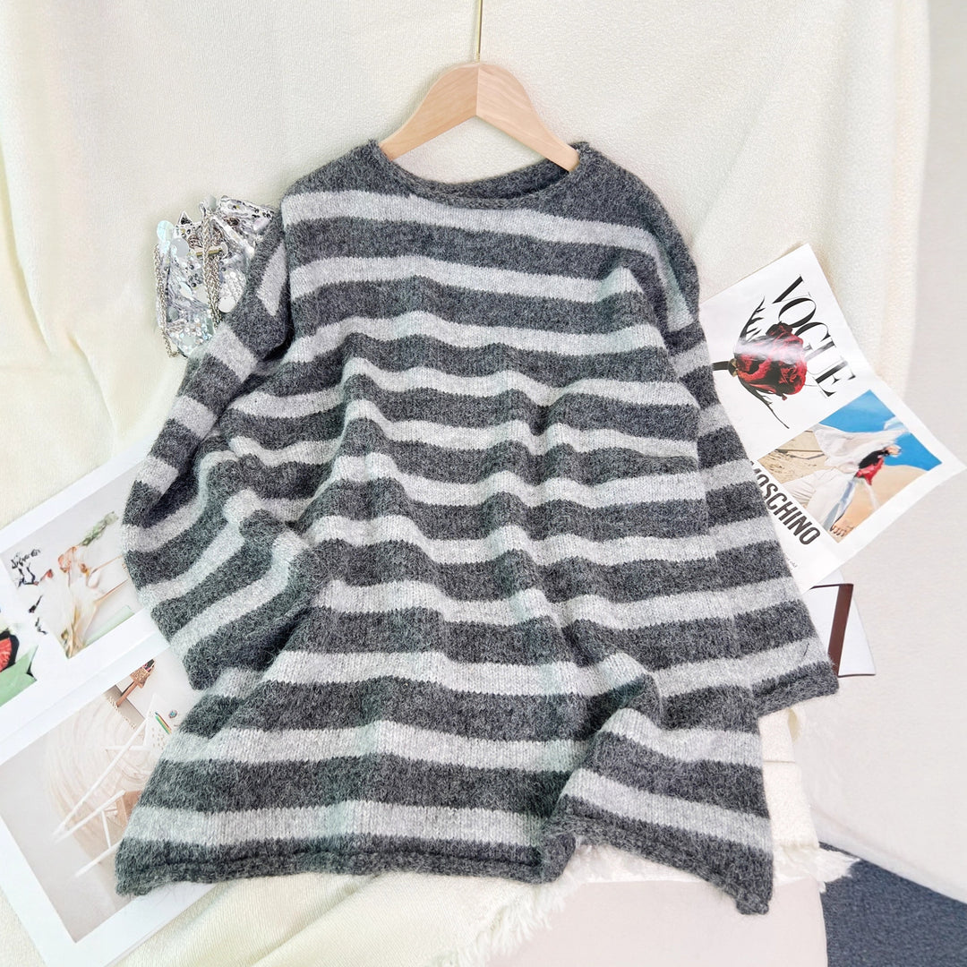 Damen Modischer Streifen Pullover Drune