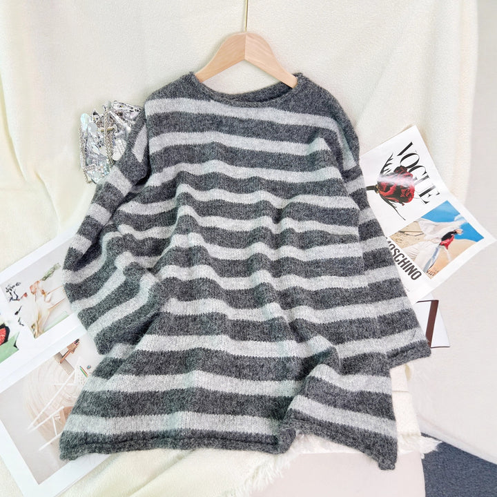 Damen Modischer Streifen Pullover Drune