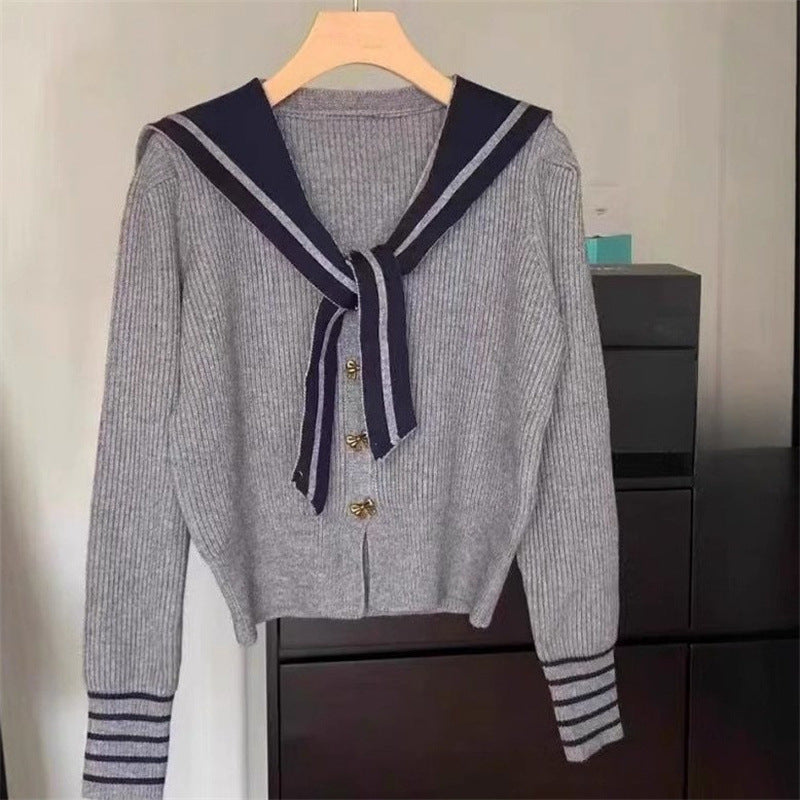 Damen Strickjacke mit nautischem Kragen und dekorativen Knöpfen Drune
