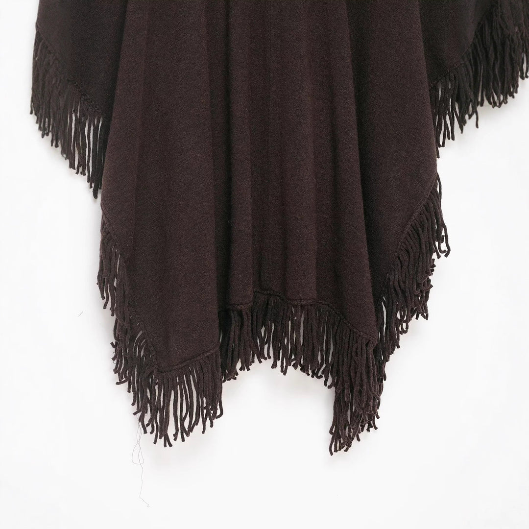 Damen Fransen-Poncho aus weichem Wollmix mit V‑Ausschnitt Drune