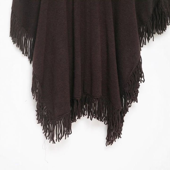 Damen Fransen-Poncho aus weichem Wollmix mit V‑Ausschnitt Drune