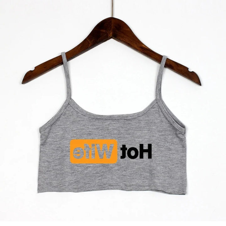 Damen Crop-Top mit modernen Schriftzügen und verstellbaren Trägern Drune