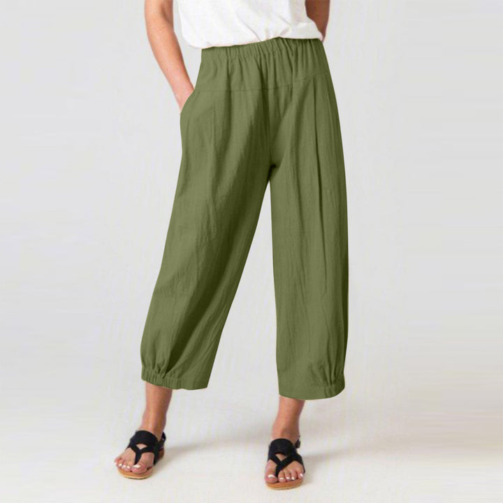 Damen lässige Palazzo-Hose mit elastischem Bund und Seitentaschen Drune