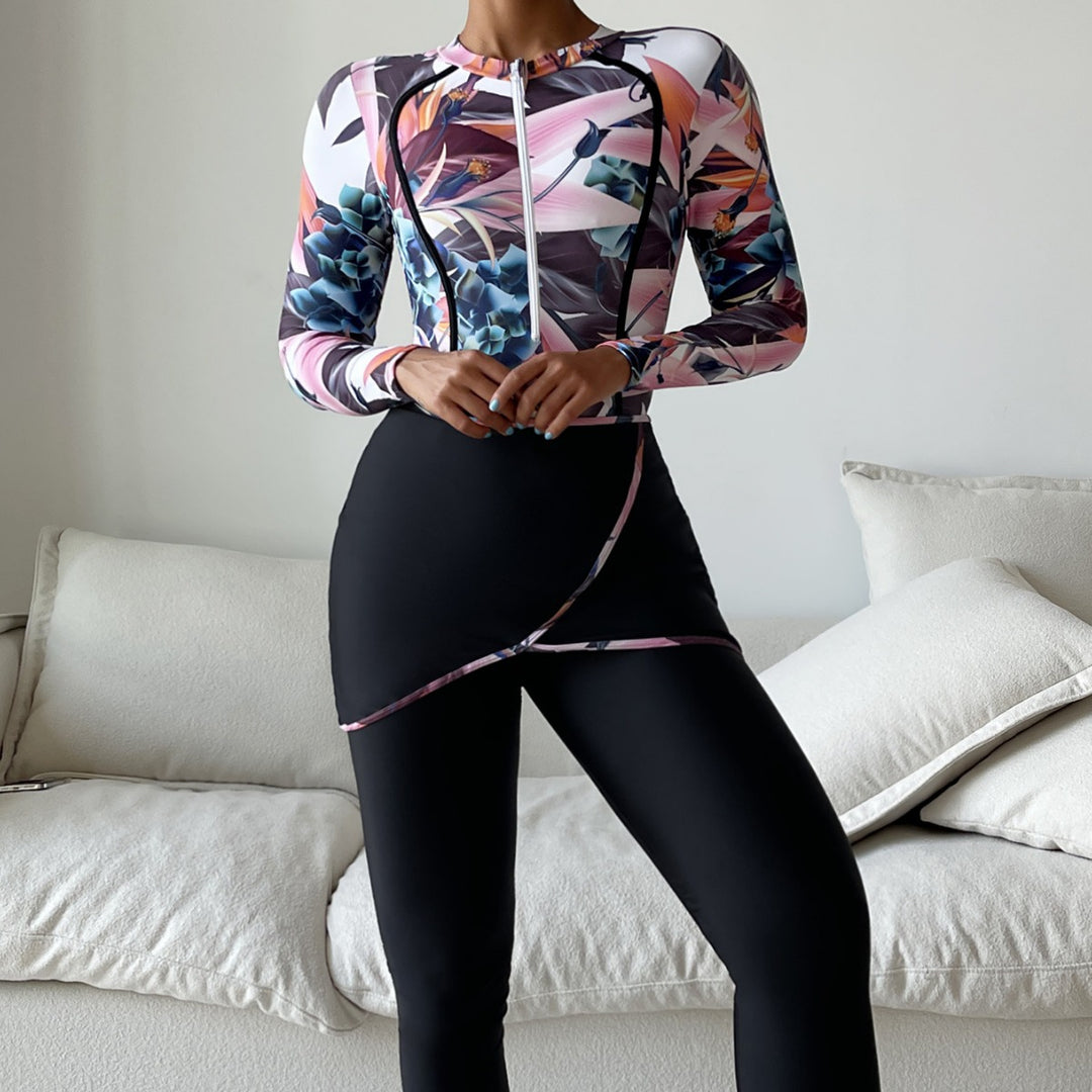Damen Modischer Longsleeve-Schwimmanzug mit floralem Design Drune