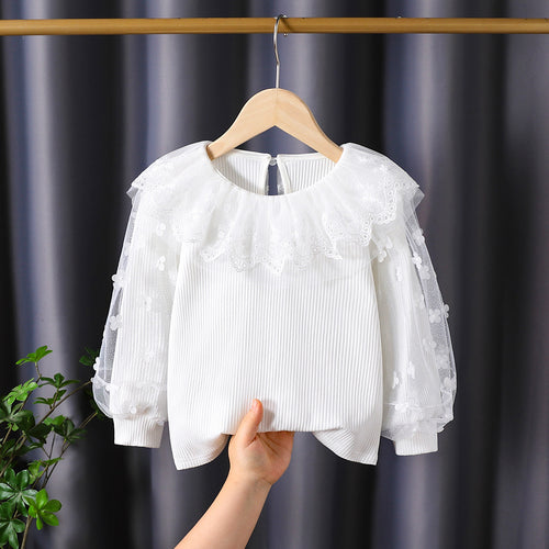 Damen Bluse mit romantischem Tüllkragen und floralen Stickereien Drune