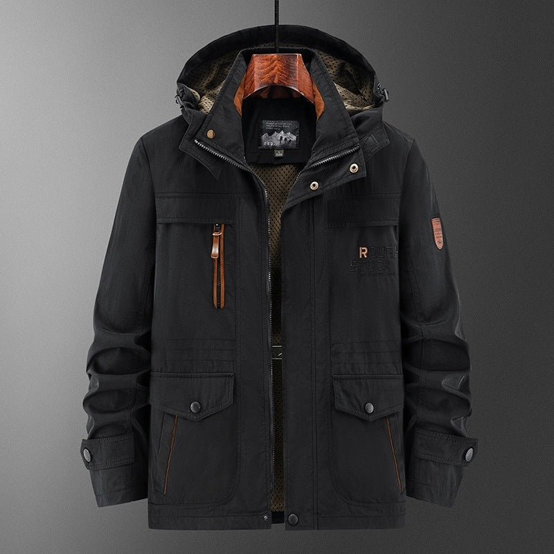 Herren Wetterfeste Utility-Fieldjacke mit Kapuze, Mesh-Futter und Multifunktions-Taschen Drune