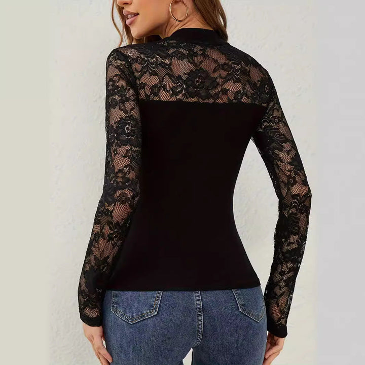 Damen Elegantes Longsleeve-Oberteil mit romantischer Spitze Drune