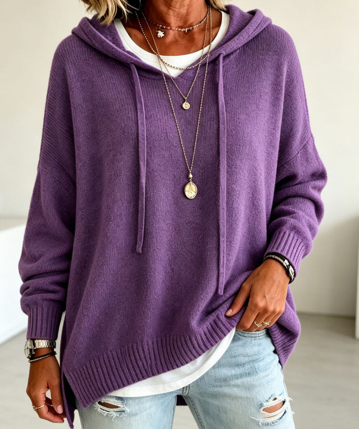 Damen Oversize Kapuzenpullover aus weichem Feinstrick mit Zier‑V‑Ausschnitt Drune