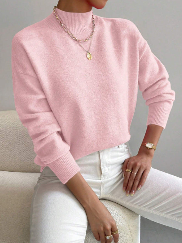 Damen Strickpullover mit hohem Kragen und feiner Textur Drune