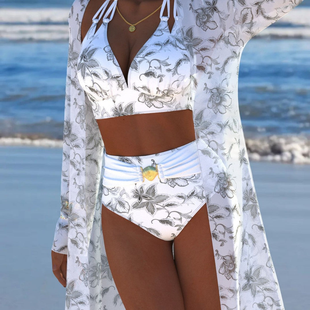Damen Bikini-Set mit kreativem geometrischen Design und hohem Bund Drune