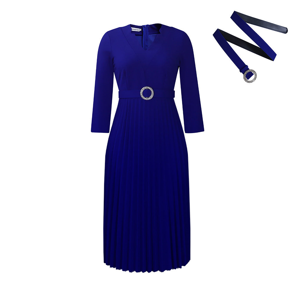 Damen Midikleid mit eleganter Plissé-Optik und modischem Taillengürtel Drune