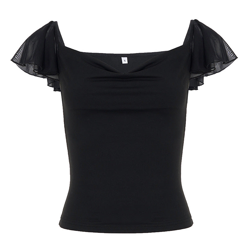 Damen elegantes Top mit schulterfreien Rüschendetails Drune