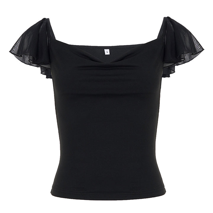 Damen elegantes Top mit schulterfreien Rüschendetails Drune