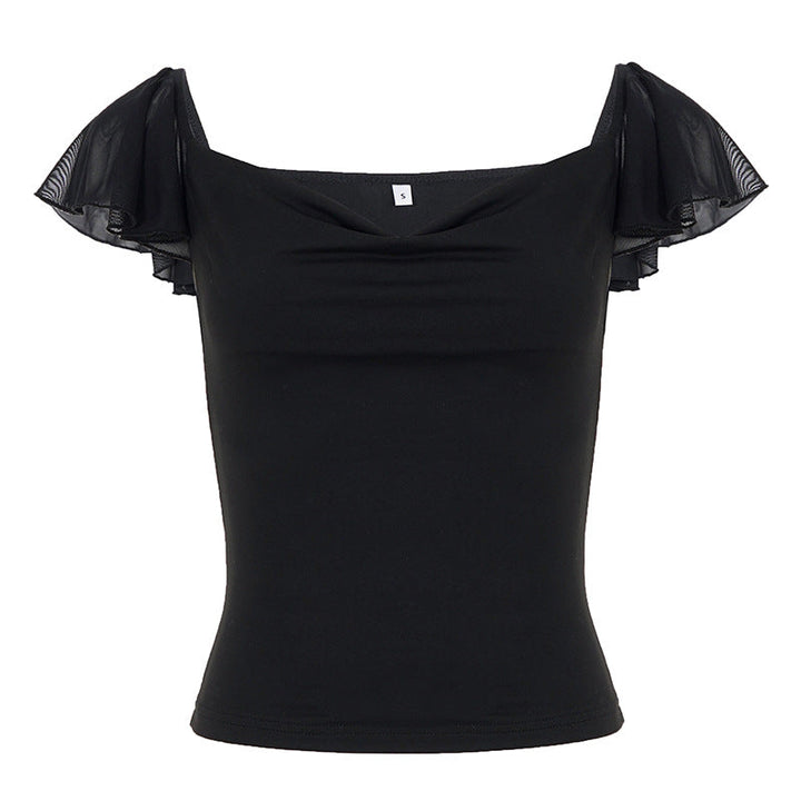 Damen Top mit verspieltem Rüschenärmel und elegantem V-Ausschnitt Drune