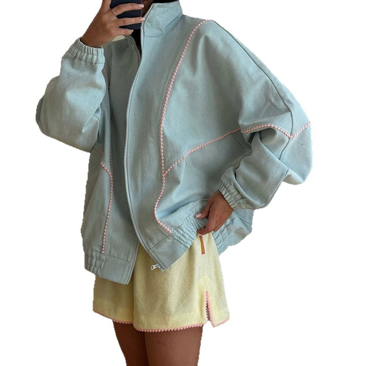 Damen Frottee-Loungewear-Set mit Reißverschluss-Jacke, Oversize-Schnitt & Pompon-Besatz Drune