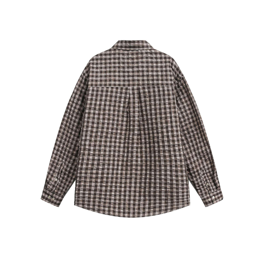 Unisex Oversize-Kariertes Hemdjacke mit Tasche und weichem Strukturstoff Drune