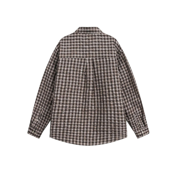 Unisex Oversize-Kariertes Hemdjacke mit Tasche und weichem Strukturstoff Drune