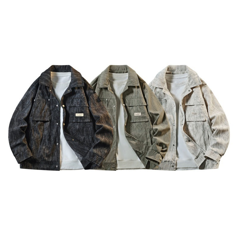 Herren Utility-Overshirt aus Vintage-Optik mit Druckknopfleiste, Pattentaschen & gebürsteter Struktur Drune
