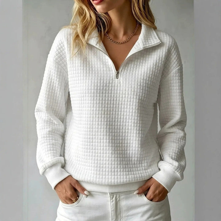 Damen Stepp-Sweatshirt mit halbem Reißverschluss und Kachelstruktur Drune
