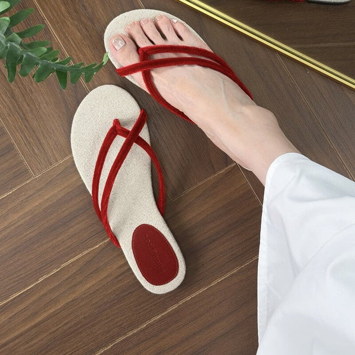 Damen Zehentrenner-Sandalen mit geflochtenem Riemendesign und rutschfester Sohle Drune