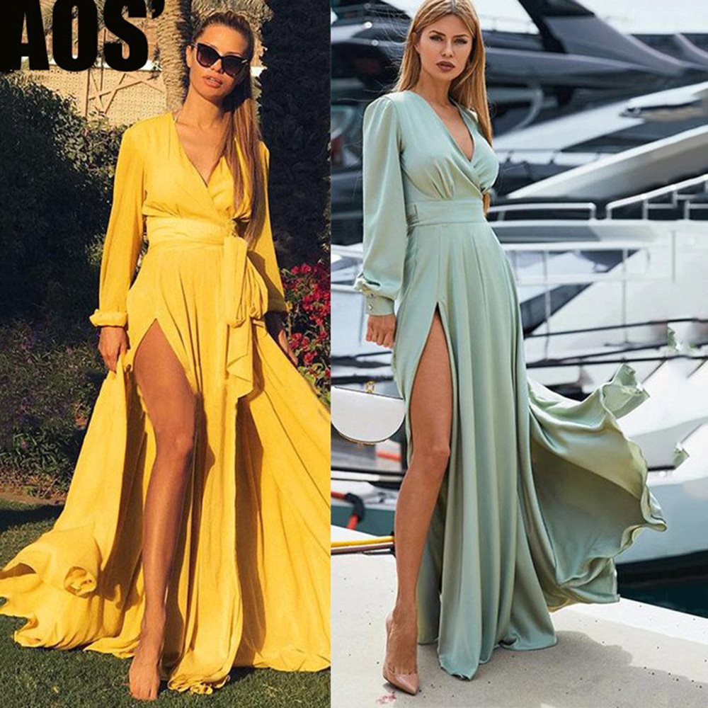 Damen Maxikleid mit schickem Wickeldesign und raffinierten Seitenschlitzen Drune