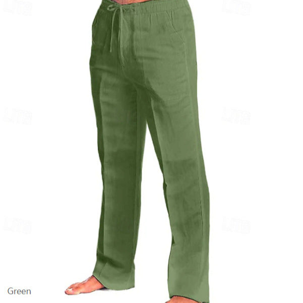 Herren leichte Freizeit-Hose im Leinenlook mit Tunnelzugbund, geradem Bein und atmungsaktivem Material Drune