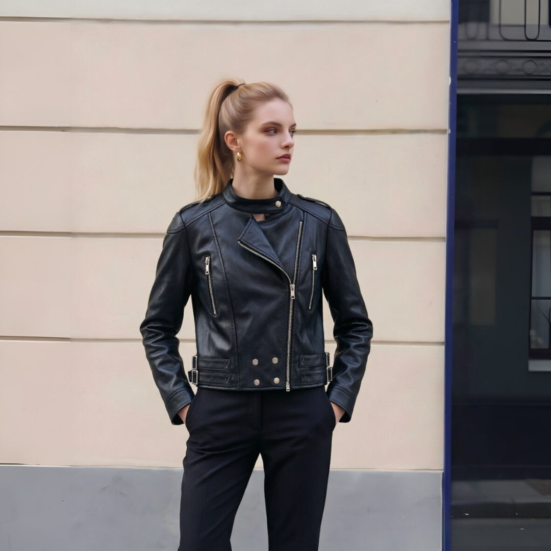 Damen Trendige Bikerjacke mit asymmetrischem Reißverschluss Drune