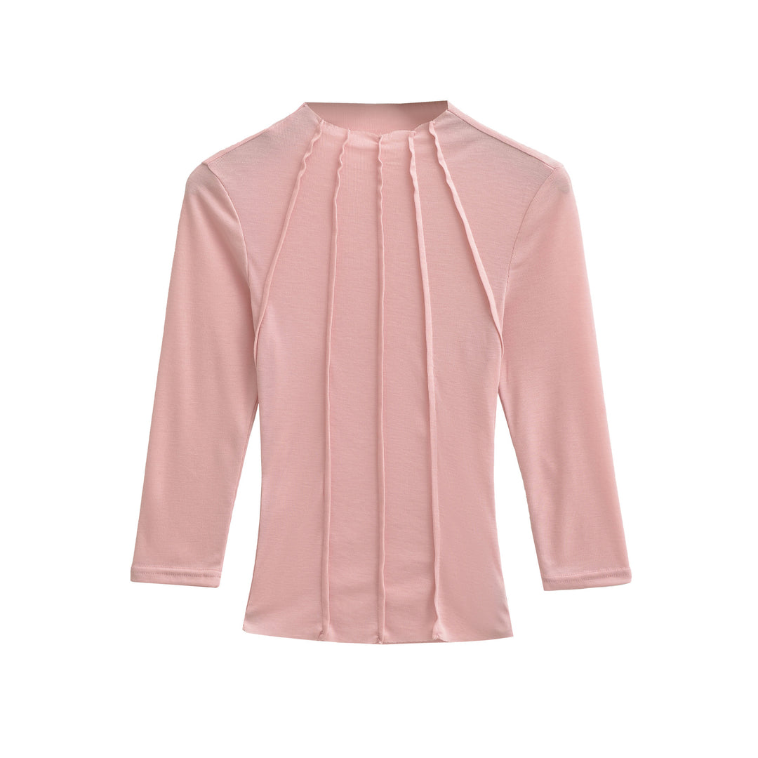 Damen Figurbetontes Langarmshirt mit Stehkragen und Zier-Volants Drune