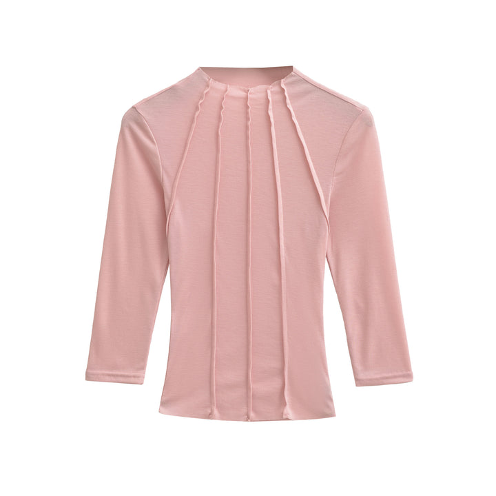 Damen Figurbetontes Langarmshirt mit Stehkragen und Zier-Volants Drune
