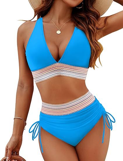 Damen Hochgeschnittener Bikini mit breitem elastischem Bund und dekorativen Zierdetails Drune