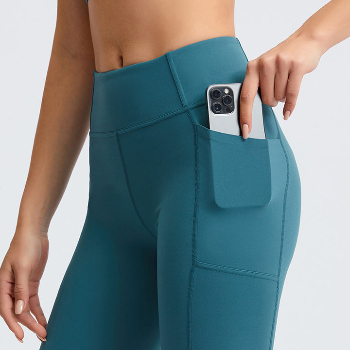 Damen Kompressions-Sportshorts mit hohem Bund und integrierten Seitentaschen Drune