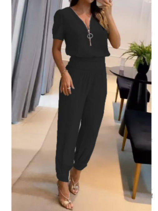 Damen Jumper-Set mit stylischem V-Ausschnitt und elegantem Detail Drune