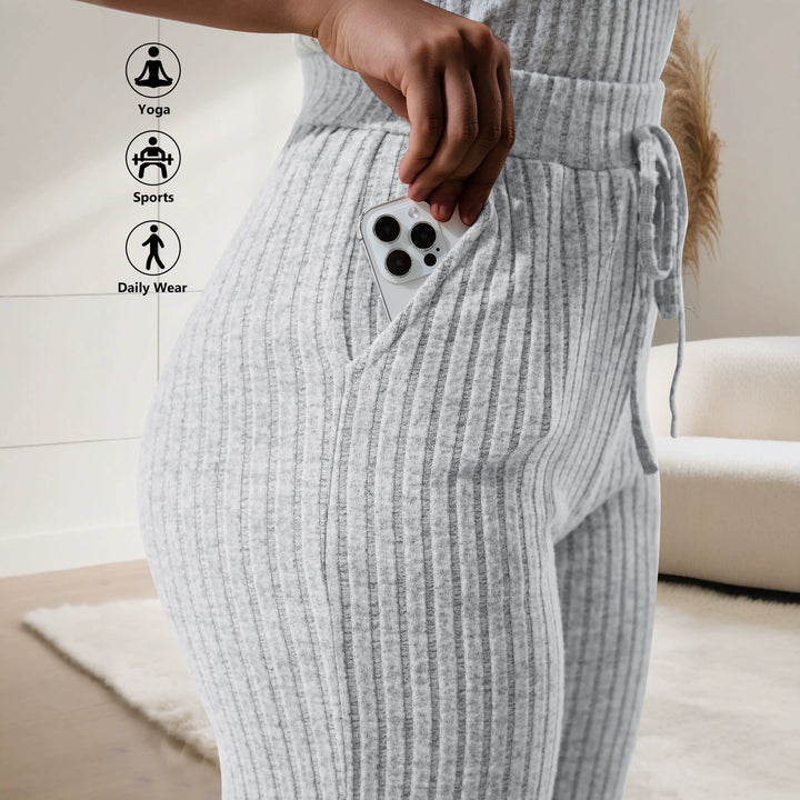 Damen Komfort-Strickhose mit weitem Bein und Kordelzug Drune