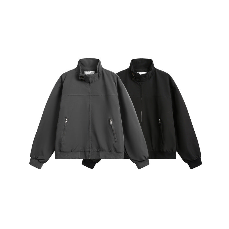 Herren Urbaner Microfaser-Blouson mit Stehkragen, verdeckter Knopfleiste und Reißverschlusstaschen Drune