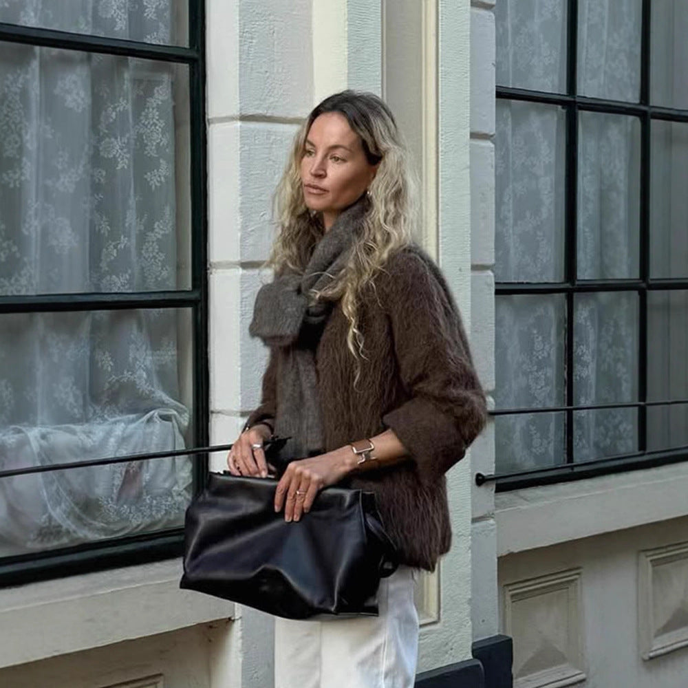 Damen Kuscheliger Mohair‑Optik Pullover mit Rundhalsausschnitt und legerer Silhouette Drune
