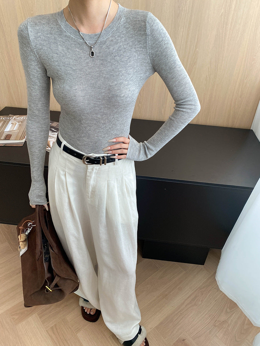 Damen figurbetontes Langarmshirt mit Rippstruktur Drune