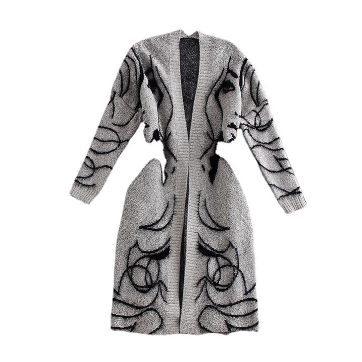 Damen Strickcardigan mit kunstvollem Muster und offenem Schnitt Drune