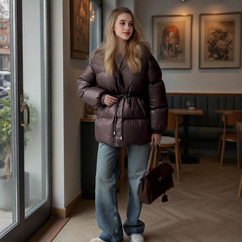 Damen Taillierte Steppjacke in Daunenoptik mit Tunnelzug und Kapuze Drune